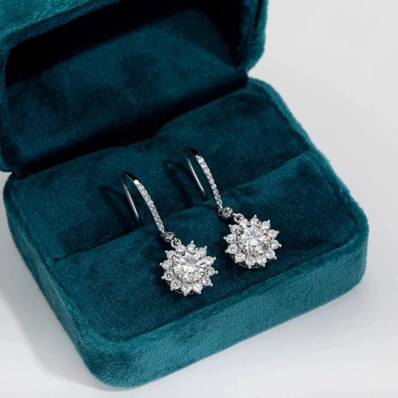 Certified 2ct. t.w. Moissanite Diamond Sunflower Drop Earrings NEW - Picture 3 of 11